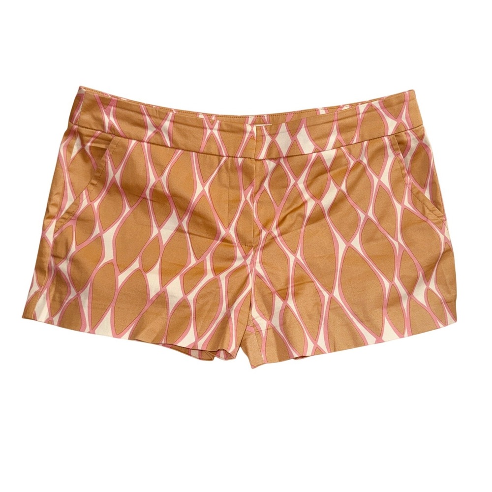 Trina Turk Pink Tan Geometric Print Tailored Cotton Blend Shorts Luxury Size 10